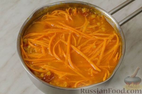 Пряный куриный суп с морковной лапшой